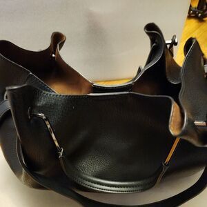 Sondra Roberts Squared Vegan Leather Tote Shoulder Bag Top Handles Black